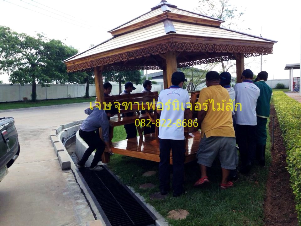 ศาลาไม้สัก แบบ ที่นั่ง2ด้าน บันไดขึ้นได้2ทาง (บริการส่งฟรี)
