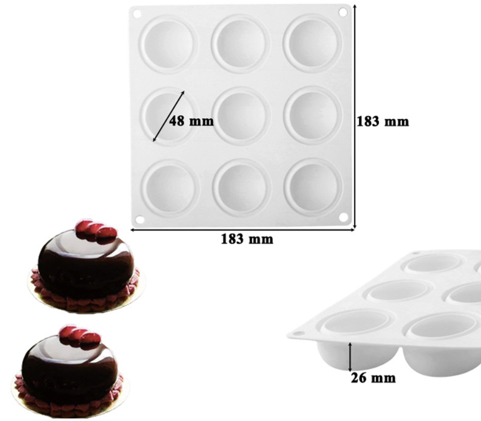 แม่พิมพ์ซิลิโคนวงกลม 9 ช่อง 4.8*2.6 cm 40g 005339