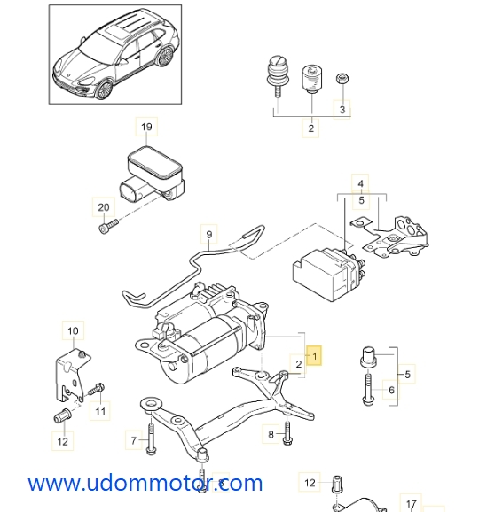 PORSCHE ปั๊มลมโช๊ค Cayenne (92A) / VEMO 95835890100 958698007A 95835890101 95835890102 00004320774 7P0698007A 7P0698007B 7P0698007D