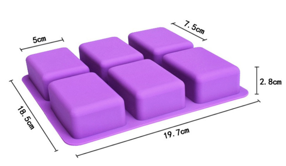 แม่พิมพ์ซิลิโคนสี่เหลี่ยมผืนผ้าตัดขอบบน 6 ช่อง 100g 006651