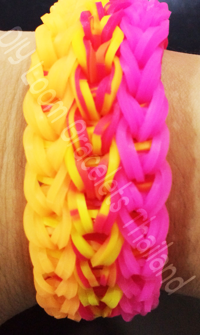 ยางถัก 100% ซิลิโคน loom band Tie Die ชมพู/เหลืองส้ม ( T2C) 600 เส้น