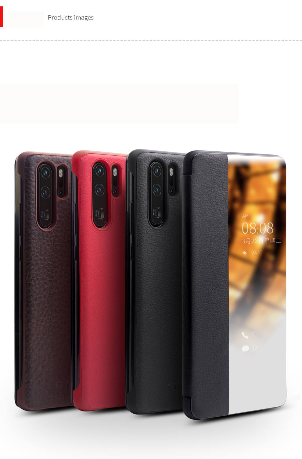 Case Huawei P30 Pro / Pre-Order * QIALINO Smart Phone Case หนังวัวชั้นบนสุดของแท้ สนับสนุนฟังก์ชั่นปลุก / นอนหลับอัจฉริยะ *