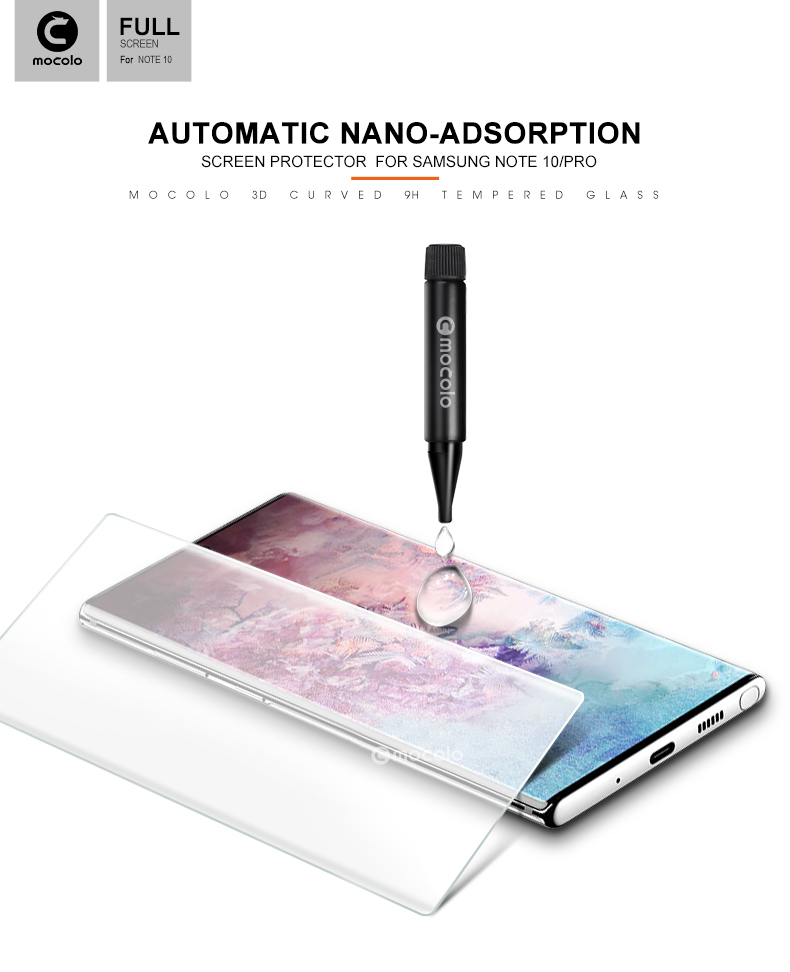 กระจกนิรภัย Samsung Galaxy Note 10 / Pre-Order * MOCOLO 3D โค้ง [การฉายรังสีแสงยูวี] เต็มฝาครอบกระจกนิรภัยป้องกันหน้าจอฟิล์ม UV *