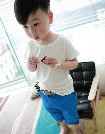 กางเกง+เข็มขัด สีฟ้าสด ไซส์ 7-11