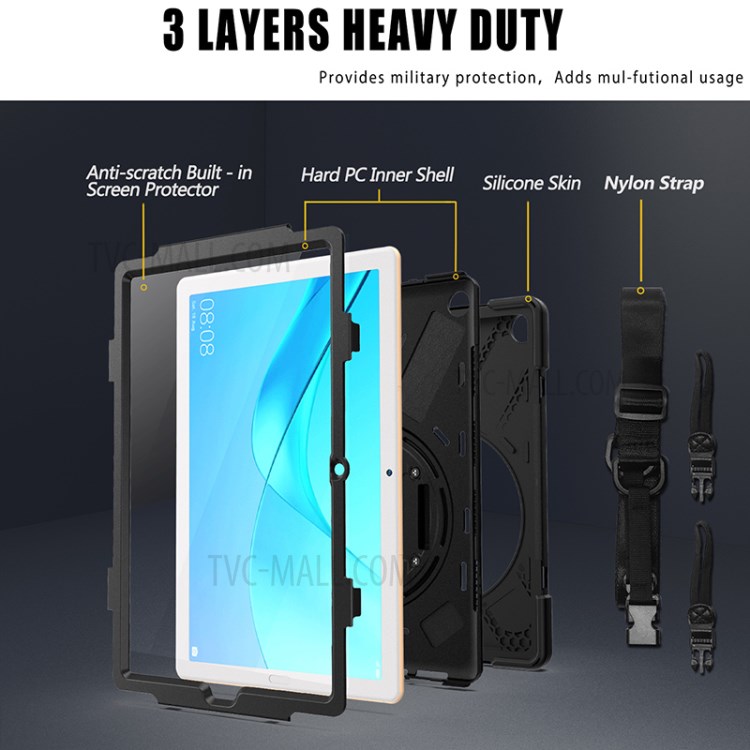 Case Huawei MediaPad M5 Pro / Pre-Order * เคสขาตั้งแบบหมุนได้ 360 องศา PC + เคสซิลิโคน Combo พร้อมสายคล้องมือและสายคล้องไหล่ *