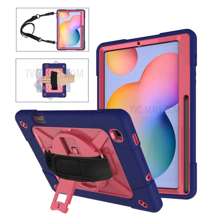 Case Samsung Galaxy Tab S6 Lite / Pre-Order * เคสสายคล้องมือหมุนได้ 360 °ขาตั้งพีซีซิลิโคนเคสแท็บเล็ตไฮบริดพร้อมสายคล้องไหล่ *