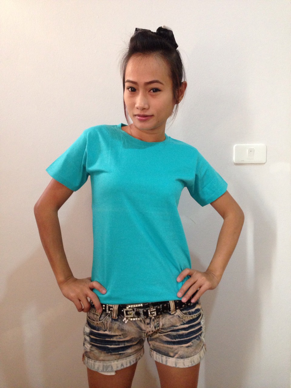 เสื้อยืด สีมิ้นเข้ม XL คอกลม