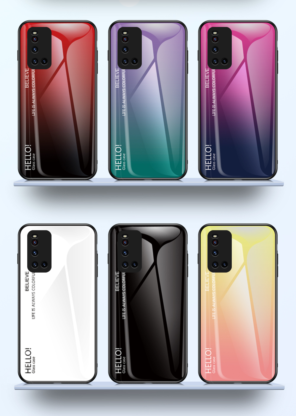 Case Vivo V19 / Pre-order * เคสไล่โทนสีกระจกนิรภัย + PC + TPU ปกคลุม การออกแบบสีไล่ระดับไม่ซ้ำใครและมีสไตล์ *