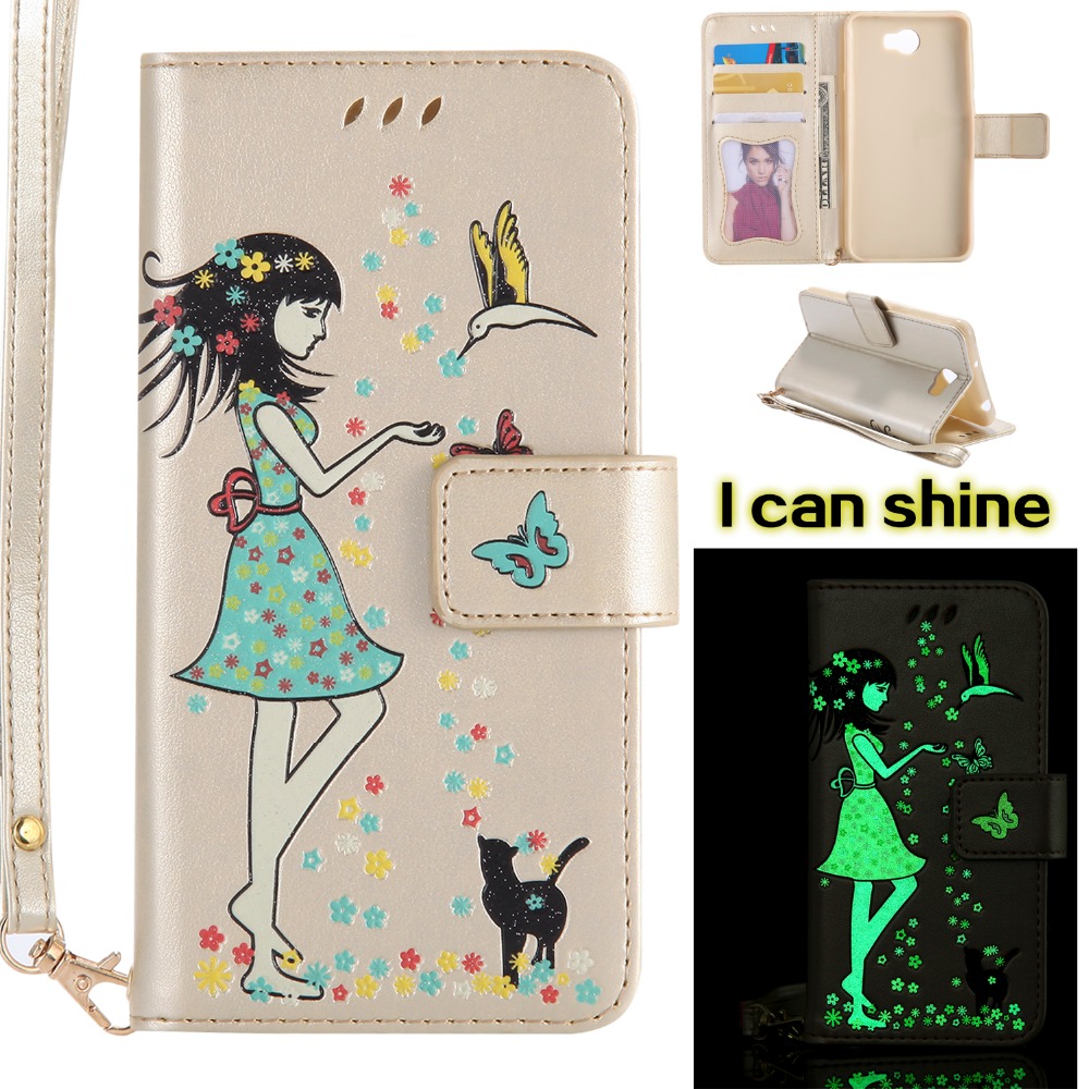 Case Huawei Y6ii / Pre-orde * เคสกระเป๋าสตางค์สไตล์หนัง PU หนังส่องสว่าง *
