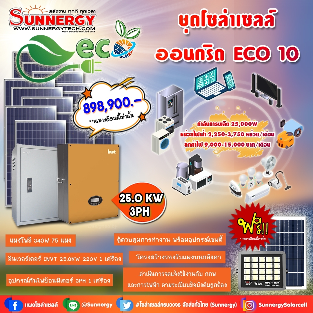 ชุดโซล่าเซลล์ ออนกริด ECO 10 ชุดสุดคุ้มต้อนรับปีใหม่ ลดค่าไฟ-ขายไฟ
