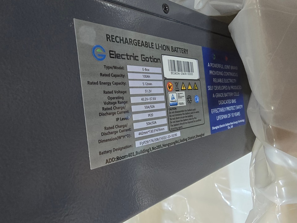 แบตเตอรี่ลิเธียมไอรอนฟอสเฟต LiFePO4 แบบ Rack Type ยี่ห้อ Electric Gotion ขนาดความจุ 100Ah 51.2V