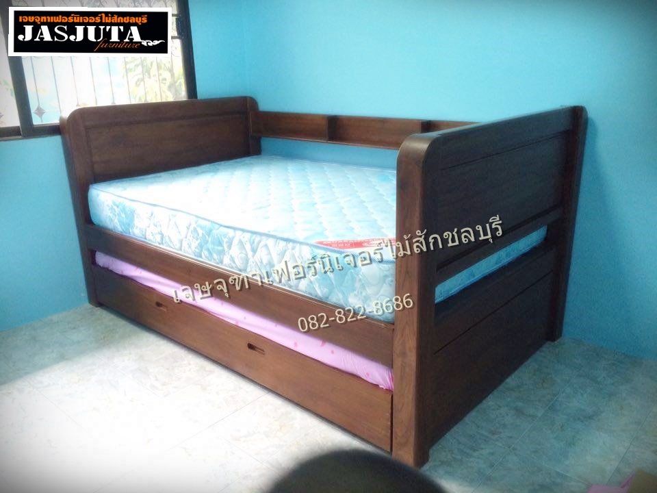 เตียงไม้สัก+เตียงเสริมล่าง 3.5ฟุต