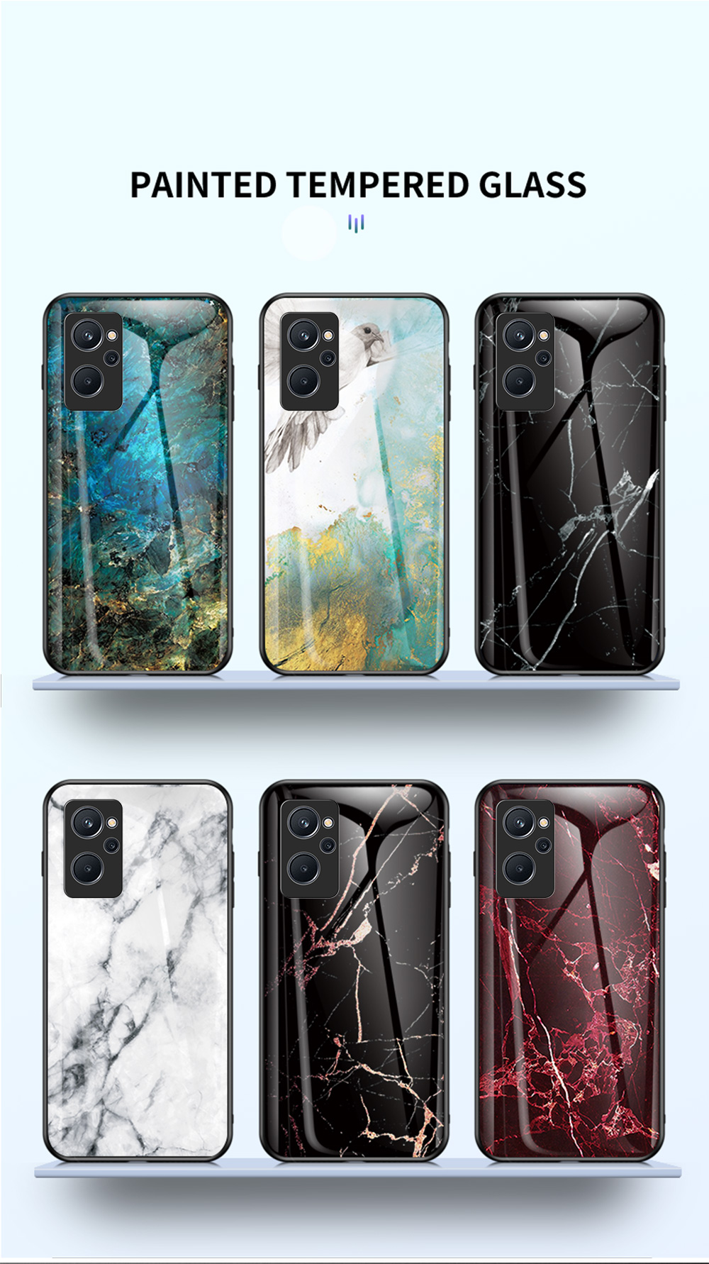 Case Realme 9i # Pre-Order * เคสกระจกนิรภัย + PC ฝาหลัง TPU กันชนลายหินอ่อนเคสโทรศัพท์มีสไตล์ *