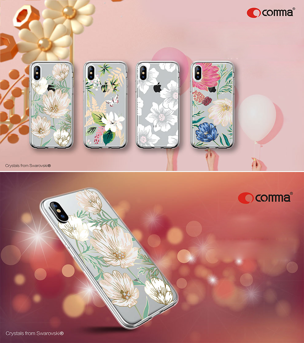 Case iPhone X, iPhone XS / Pre-Order * COMMA Diamond Flower วัสดุนำเข้าเยอรมนี PC และ TPU คุณภาพสูง *