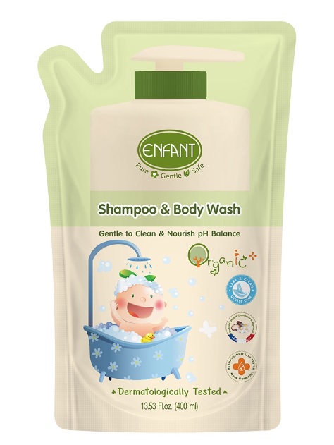 Enfantสบู่เหลวอาบสระทารกแรกเกิด Shampoo&Body Wash 400ml Refill