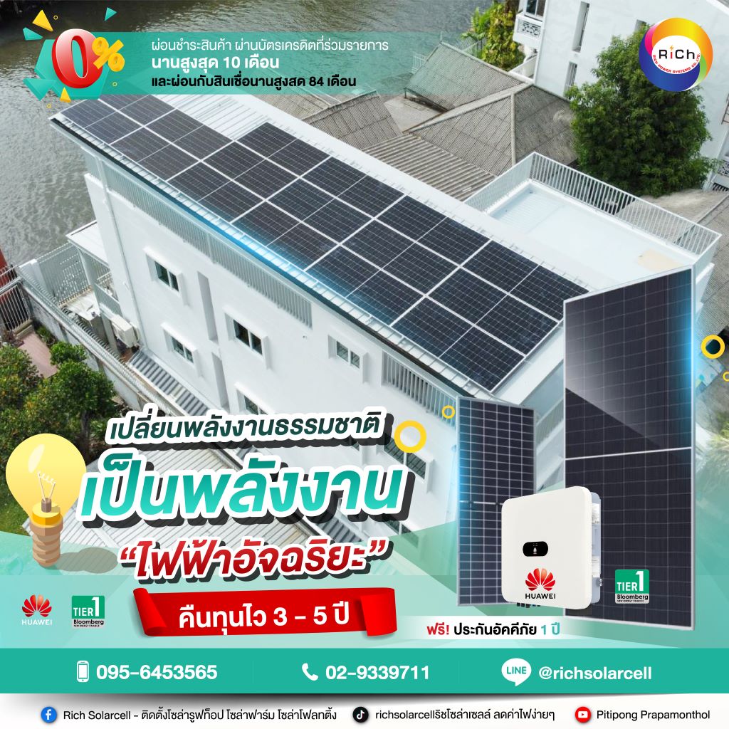 ชุดโซล่าเซลล์ออนกริดพร้อมติดตั้งขนาด 10kW 1 Phase (รวมค่าติดตั้ง)