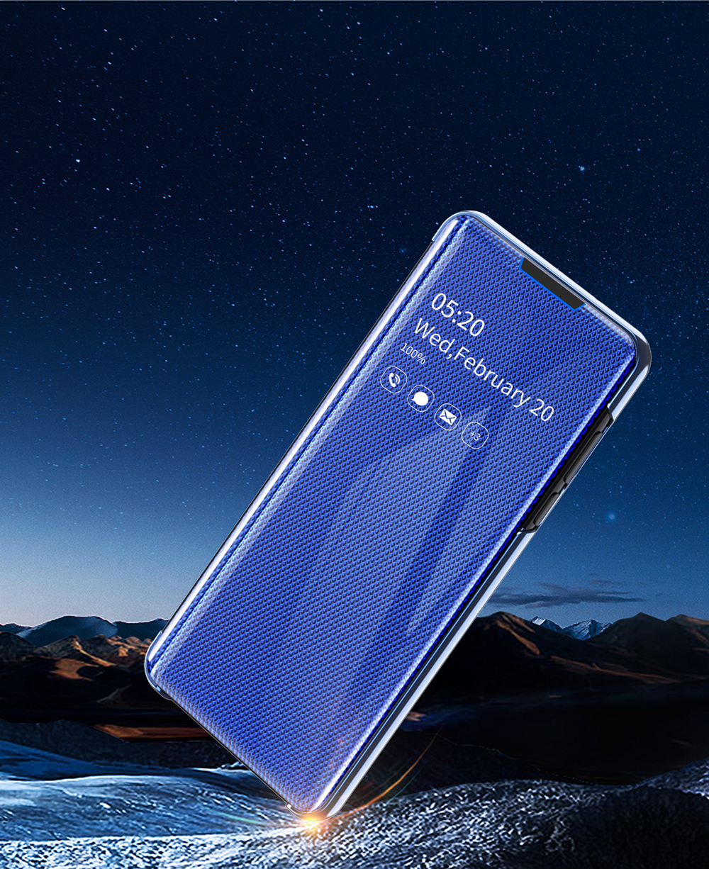 Case Huawei P30 Lite / พร้อมส่ง * เคสดูช่องหน้าต่างกระจกชุบ ทำจากวัสดุหนัง PC + PU - น้ำเงิน *