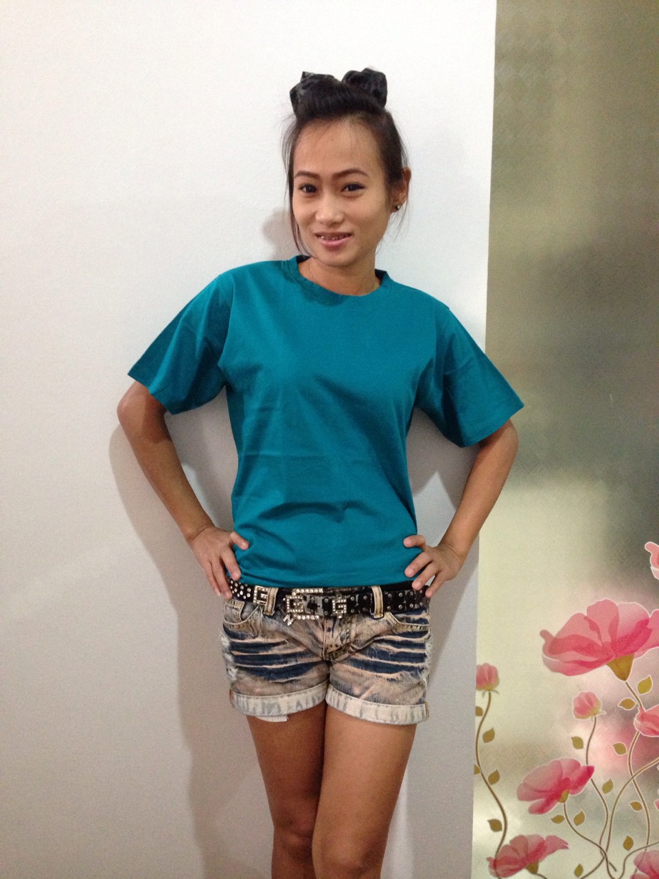 เสื้อยืด สีเขียวหยก 4XL คอกลม