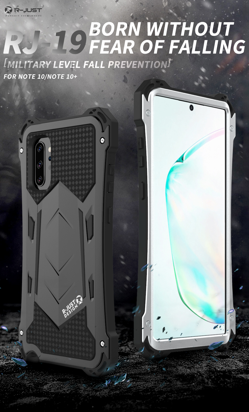 Case Samsung Galaxy Note 10 Plus / Note 10 Plus 5G # Pre-Order * R-JUST เคสโทรศัพท์ซิลิโคนกันฝุ่นอลูมิเนียมอัลลอยด์กันกระแทก *