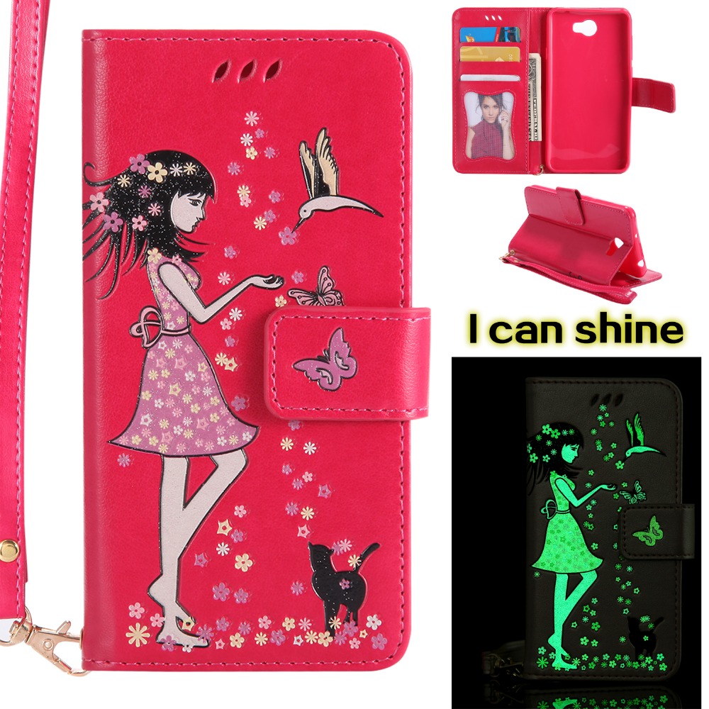 Case Huawei Y6ii / Pre-orde * เคสกระเป๋าสตางค์สไตล์หนัง PU หนังส่องสว่าง *