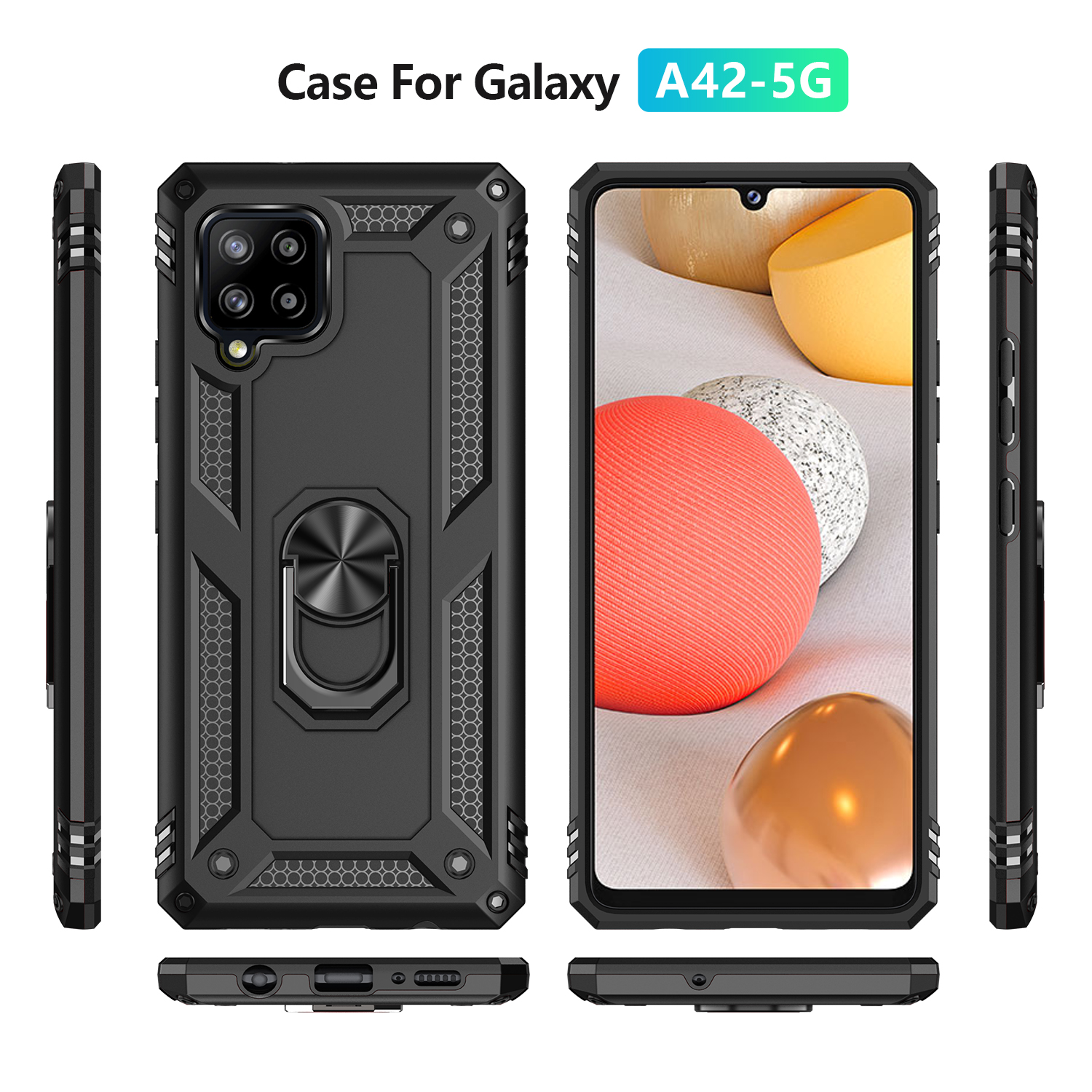Case Samsung Galaxy A42 5G / Pre-Order * Ring Kickstand Hybrid PC + TPU Anti-drop Phone Shell สร้างด้วยพลาสติกและวัสดุ TPU ป้องกันสองชั้น *