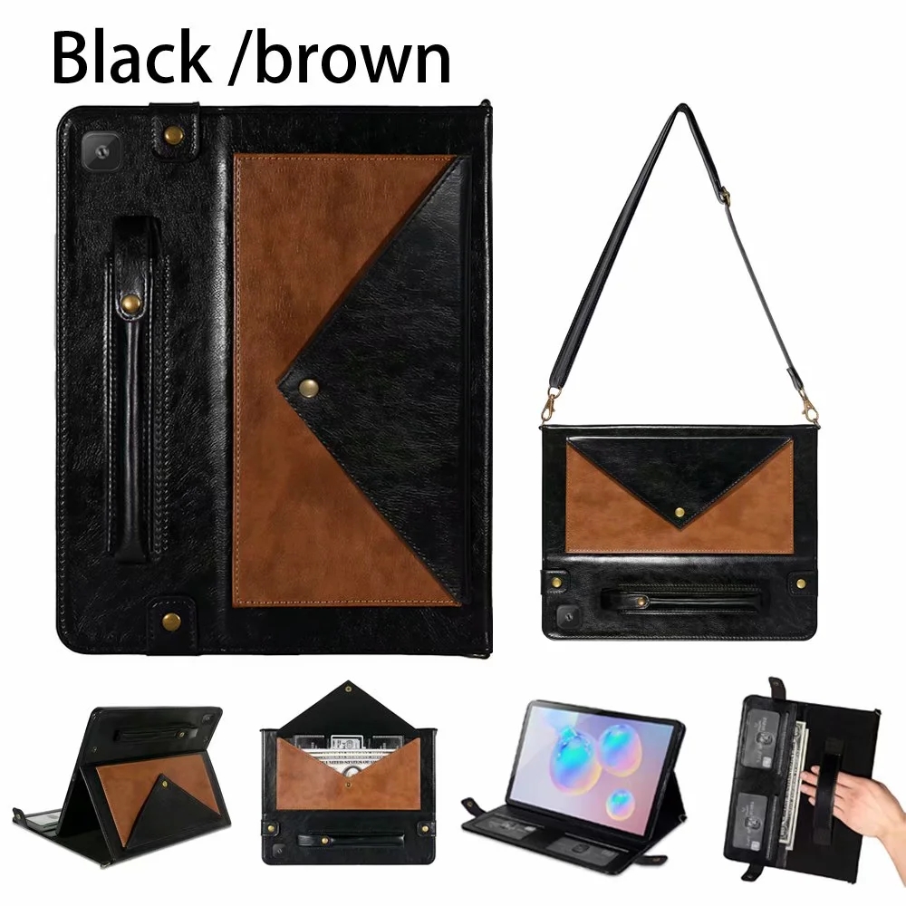 Case Samsung Galaxy Tab S6 Lite / Pre-Order * เคสกระเป๋าสะพายหนัง PU 2 โทนหรูหรา หนัง PU + TPU ซิลิโคนปกหลัง *