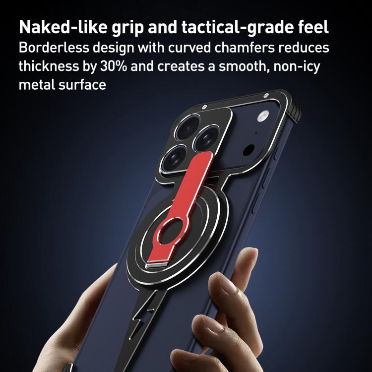 Case iPhone 17 Pro Max # Pre-order * เคสโทรศัพท์อะลูมิเนียมอัลลอยด์ MagSafe ไร้ขอบแบบกลวง พร้อมตัวจับแบบหมุนที่ถอดออกได้ *