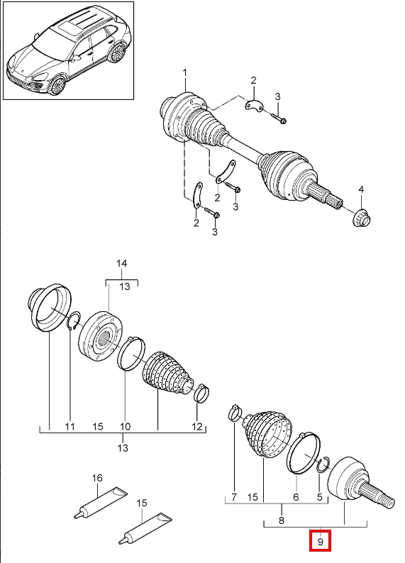 ยางหุ้มเพลาขับ (ตัวนอก) CAYENNE (92A) ยางกันฝุ่นเพลาขับ / LÖBRO 95834990400, PAC498203