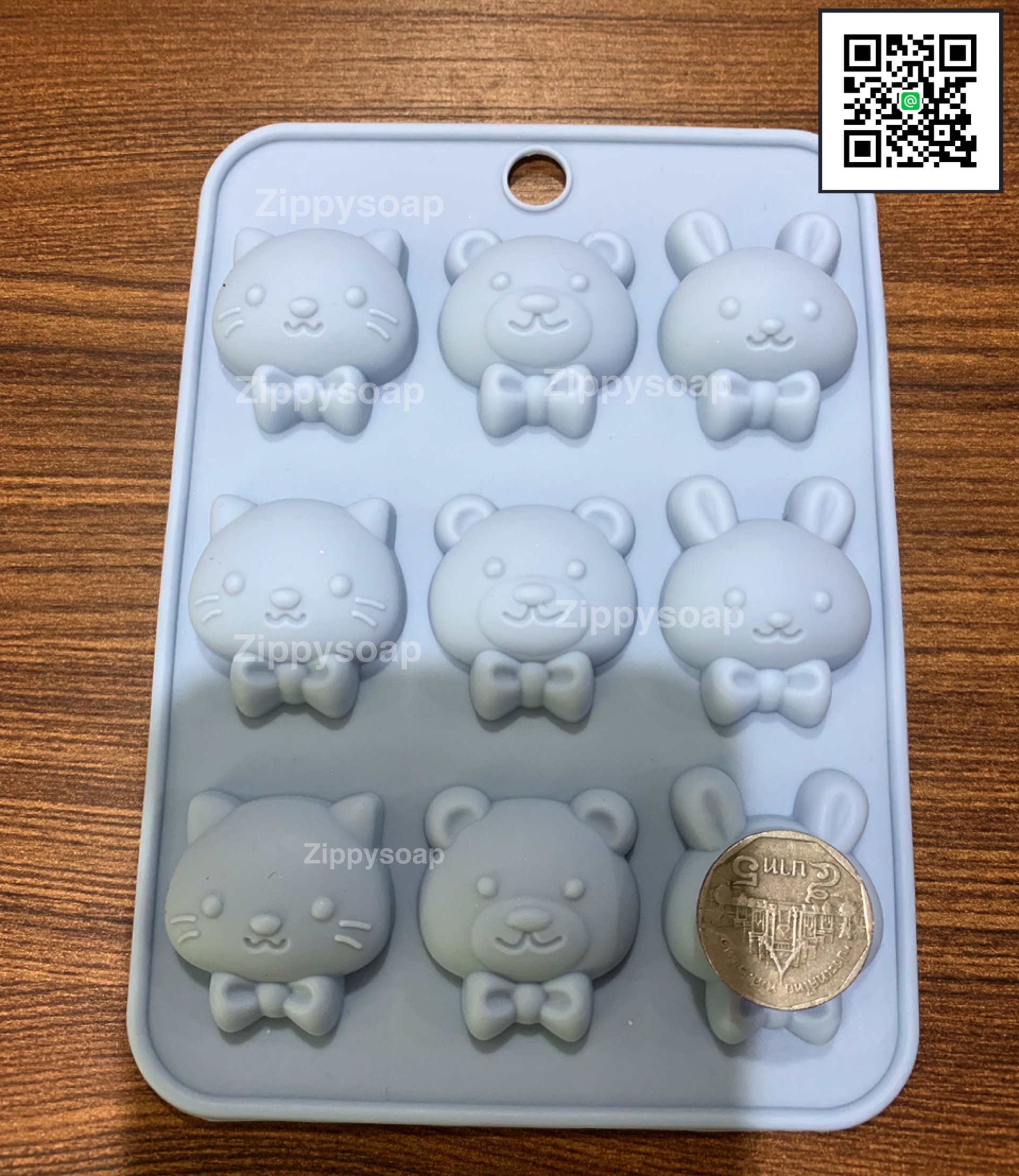 แม่พิมพ์ซิลิโคน หน้า แมว หมี กระต่าย 9 ช่อง 3.3.5*1.3 cm 001425