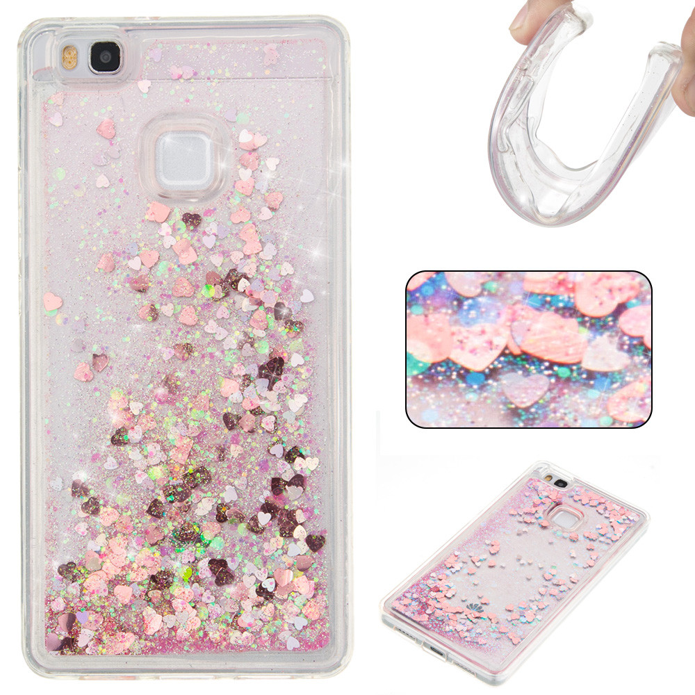 Case Huawei P9 Lite / Pre-order * เคส ซอฟท์Silicon อัลตร้าบาง+ G Litterเหลวหัวใจตกทรายเลื่อมใส *