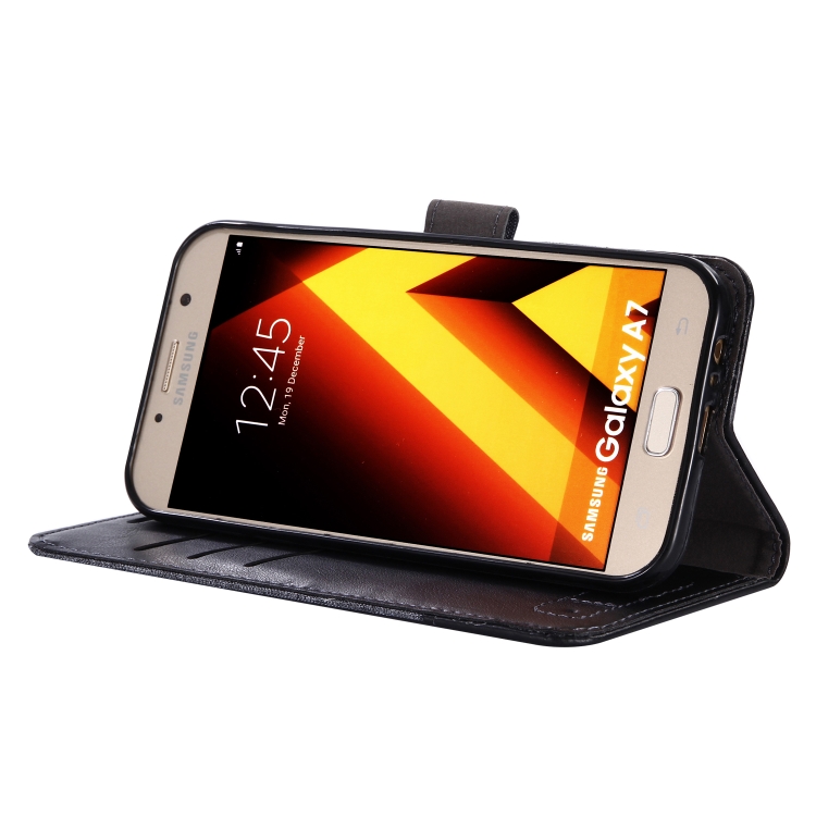 Case Samsung Galaxy A7 2017 / Pre-order * MUXMA MX102 ซองหนังผ้าใบพลิกแนวนอนพร้อมขาตั้งและช่องเสียบการ์ดและกระเป๋าสตางค์ *