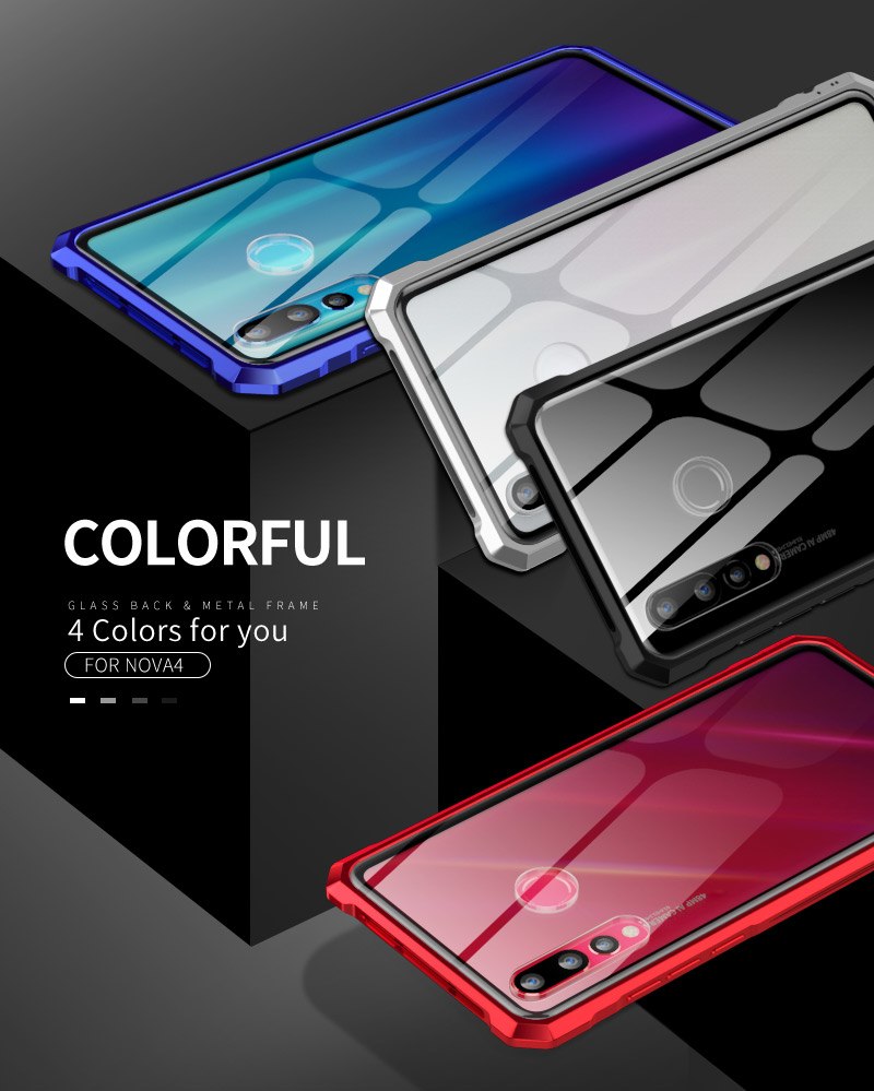 Case Huawei Nova 4 / Pre-Order * เคสอลูมิเนียมโลหะกรอบ + กระจกนิรภัยด้านหลัง *