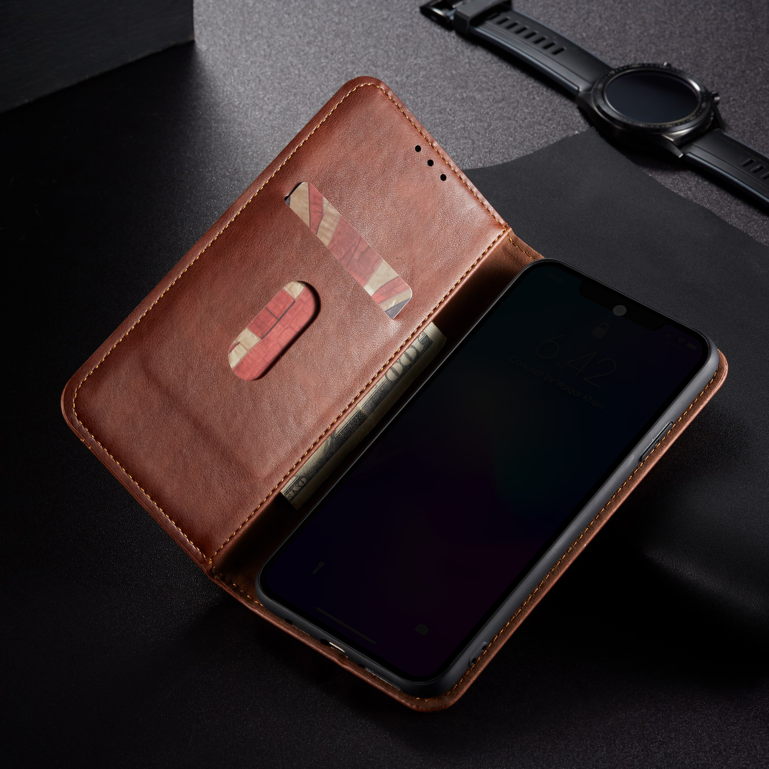 Case OPPO A92 / Pre-order * สไตล์ย้อนยุคม้ากระเป๋าสตางค์หนังยืนเนื้อม้า, เย็บแผลดีพร้อมหมุดทองย้อนยุคและสง่างาม *