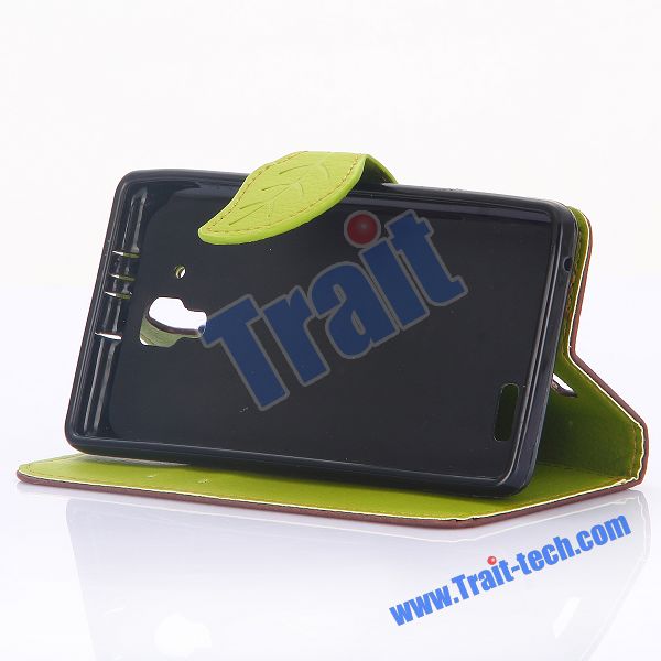 Case Lenovo A536 / Pre-order * เคสหนังผิวลิ้นจี่ ปิดด้วยรูปใบไม้ *