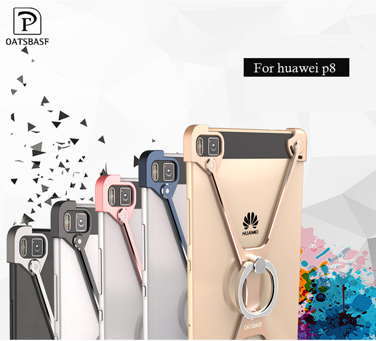 Case Huawei P8 / Pre-order * OATSBASF โครงโลหะรูปตัววีโลหะเงิน +แหวน *