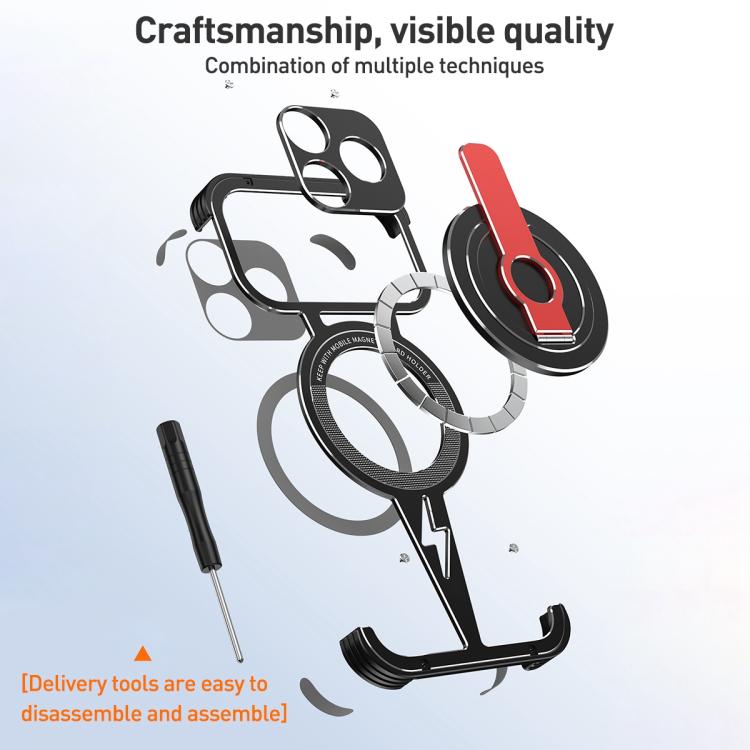 Case iPhone 17 Pro Max # Pre-order * เคสโทรศัพท์อะลูมิเนียมอัลลอยด์ MagSafe ไร้ขอบแบบกลวง พร้อมตัวจับแบบหมุนที่ถอดออกได้ *