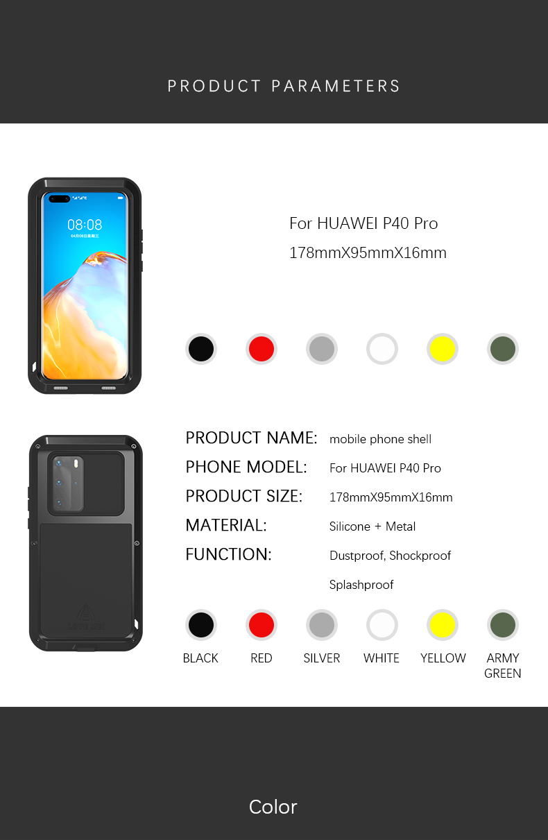 Case Huawei P40 Pro / Pre-order * LOVE MEI เคสซิลิโคนกันกระแทก + โลหะ คุณภาพสูงนี้มีฟังก์ชั่นกันน้ำกันกระแทกและกันฝุ่น *