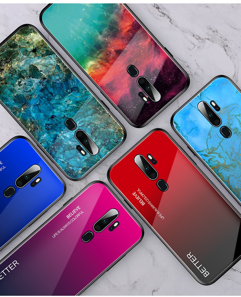 Case OPPO A9 (2020) / Pre-order * การออกแบบสีไล่ระดับสีที่ไม่ซ้ำกันและมีสไตล์ กระจกหลังมีความแข็ง 9H ป้องกันรอยขีดข่วนและทนต่อการสึกหรอ *