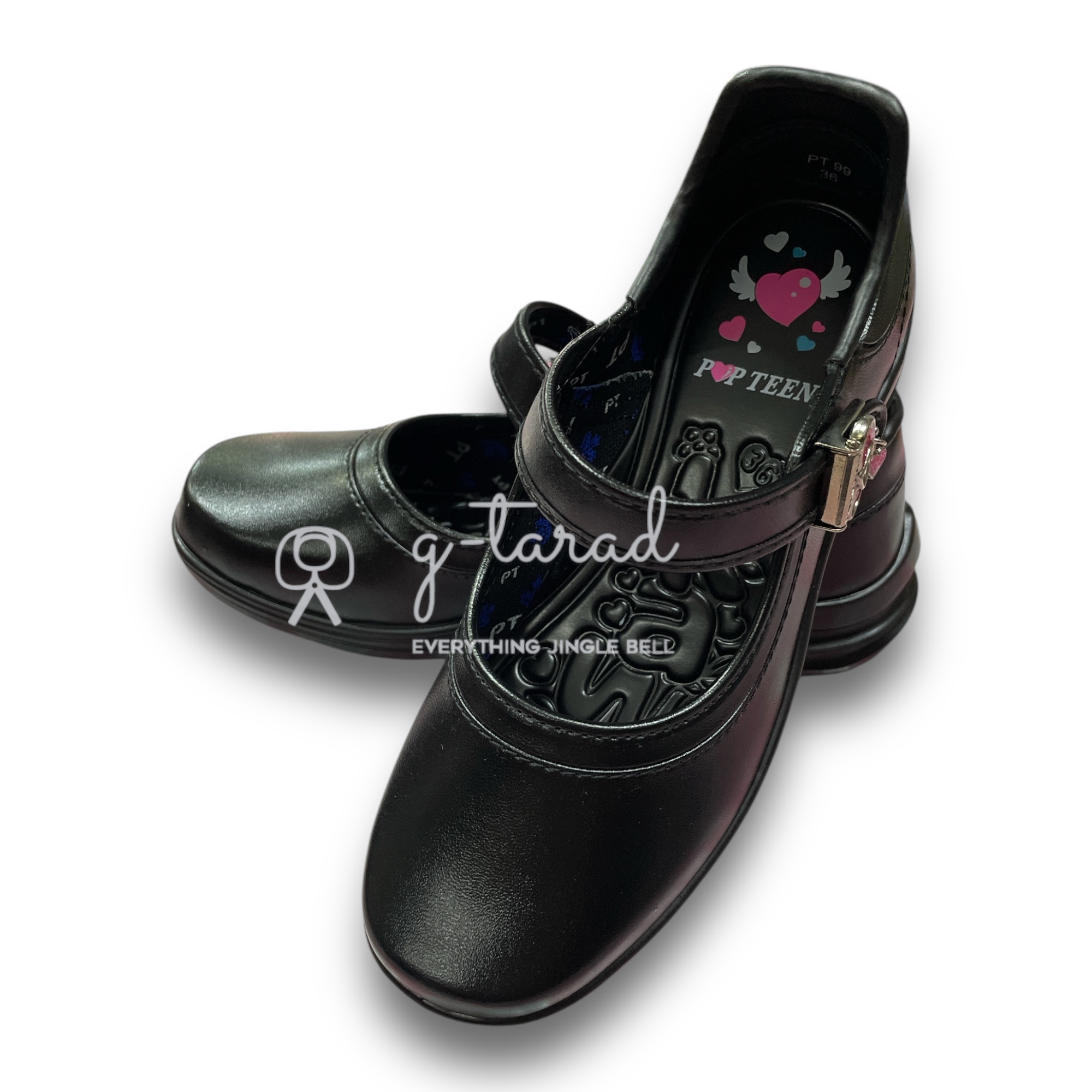 รองเท้านักเรียนหญิงป๊อปทีน รุ่นหัวใจกลิตเตอร์ No.30-42 ใหม่ล่าสุด