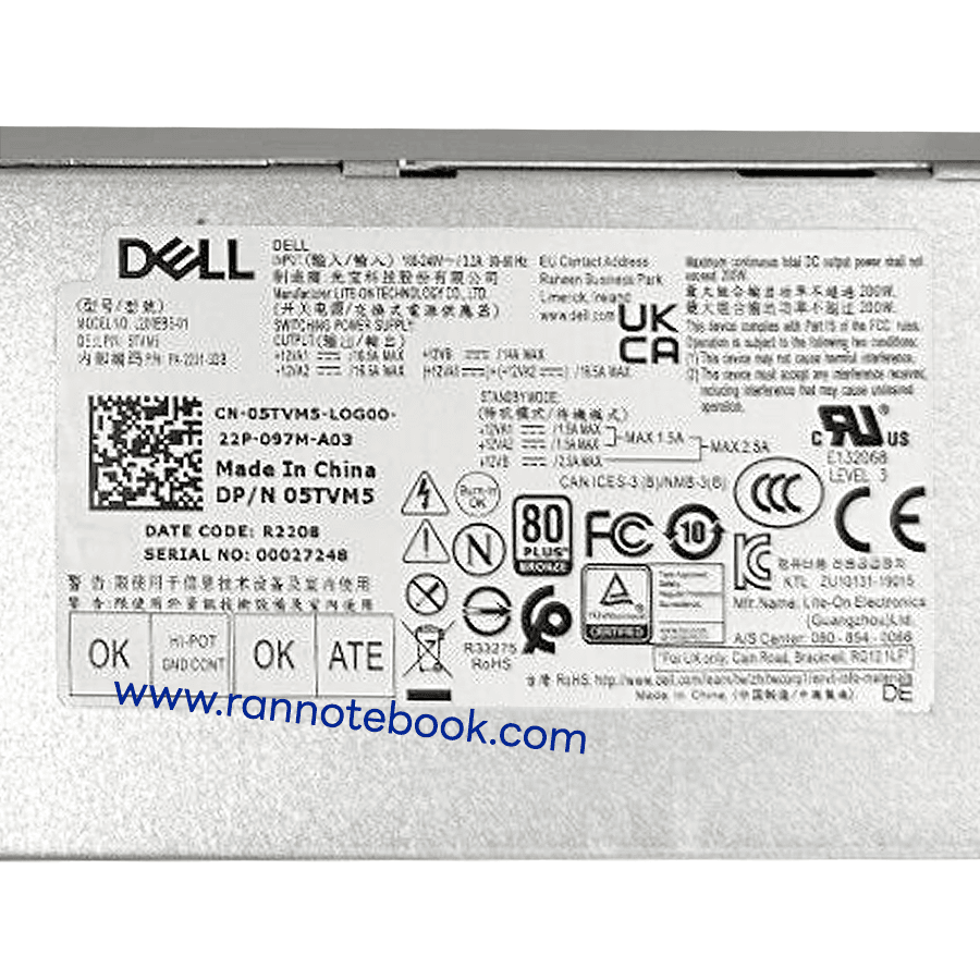 Power Supply Dell Optiplex 3080 5080 7080 7090 5090 SFF 200W แท้ศูนย์ Dell Thailand
