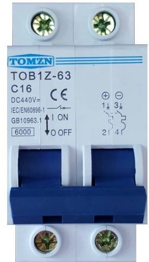 เบรกเกอร์ดีซีสำหรับโซล่าเซลล์ (DC Breaker for Solar Cell System) พิกัดกระแส 16A/440V