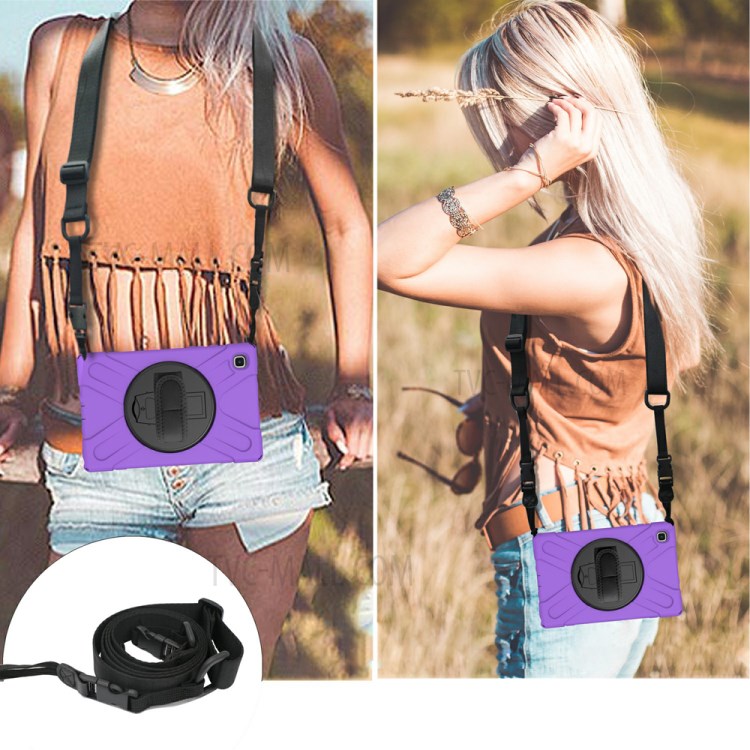 Case Samsung Galaxy Tab A7 (2020)/ Pre-Order * [สายคล้องมือในตัว] พีซีแบบหมุนได้ 360 ° + ซิลิโคน Combo Kickstand Shell พร้อมสายคล้องไหล่ *