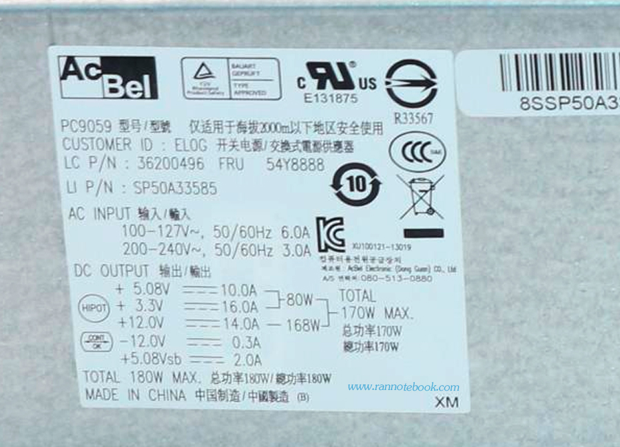 ใหม่ Power Supply Lenovo Edge 72 Desktop (ThinkCentre) 180W PSU