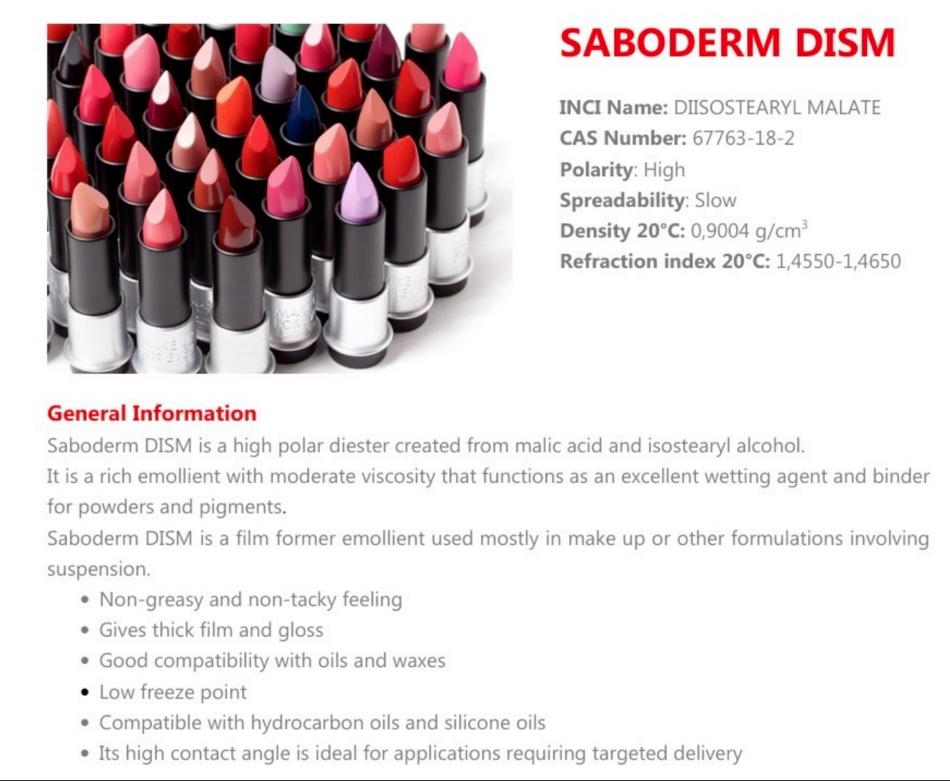 SABODERM DISM / Diisostearyl Malate / Lipisoft Disperse (ตัวช่วยละลายและจับผงสี) RT 100 ml.