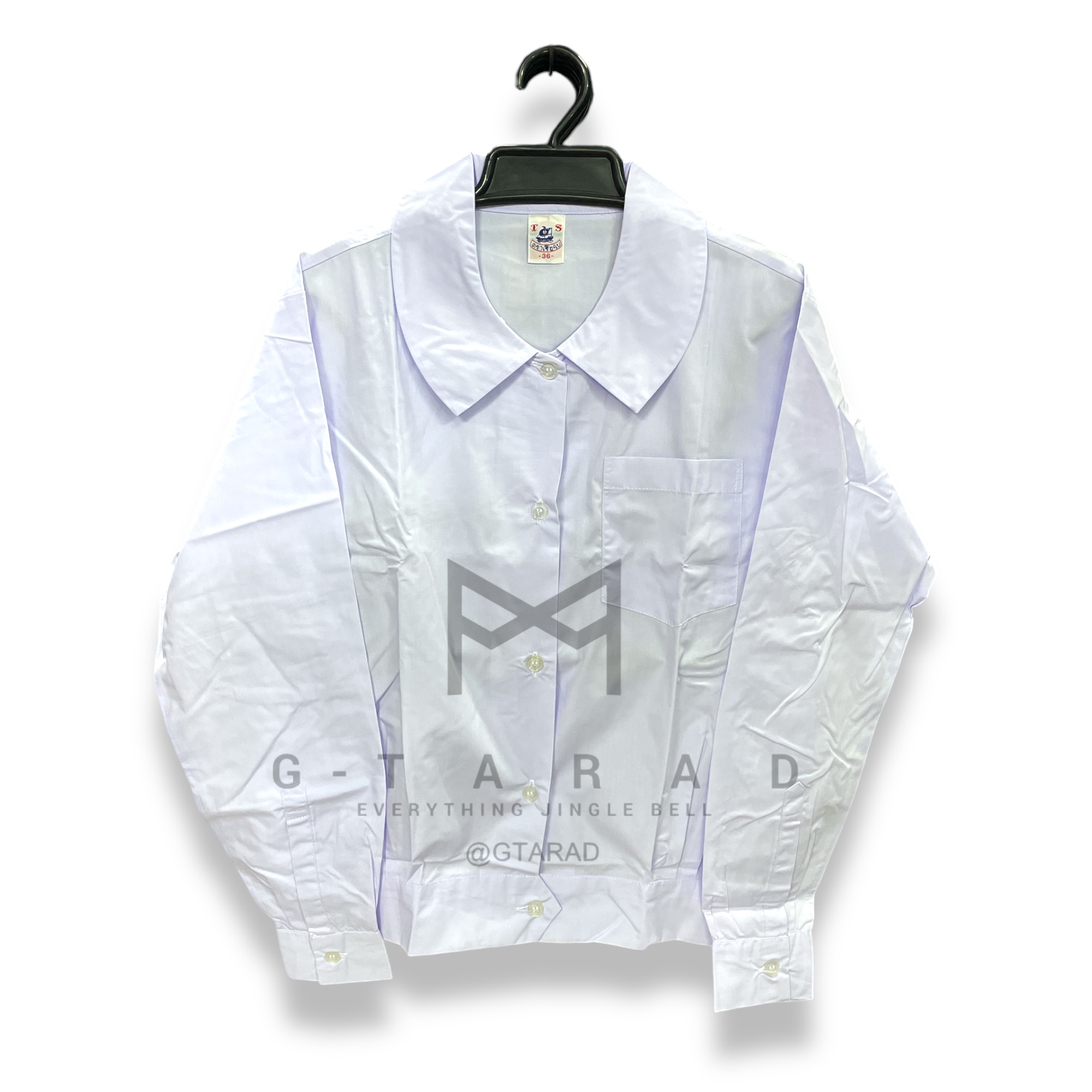 เสื้อนักเรียนตราเรือใบ คอบัวแหลมแขนยาว เอวจั๊ม