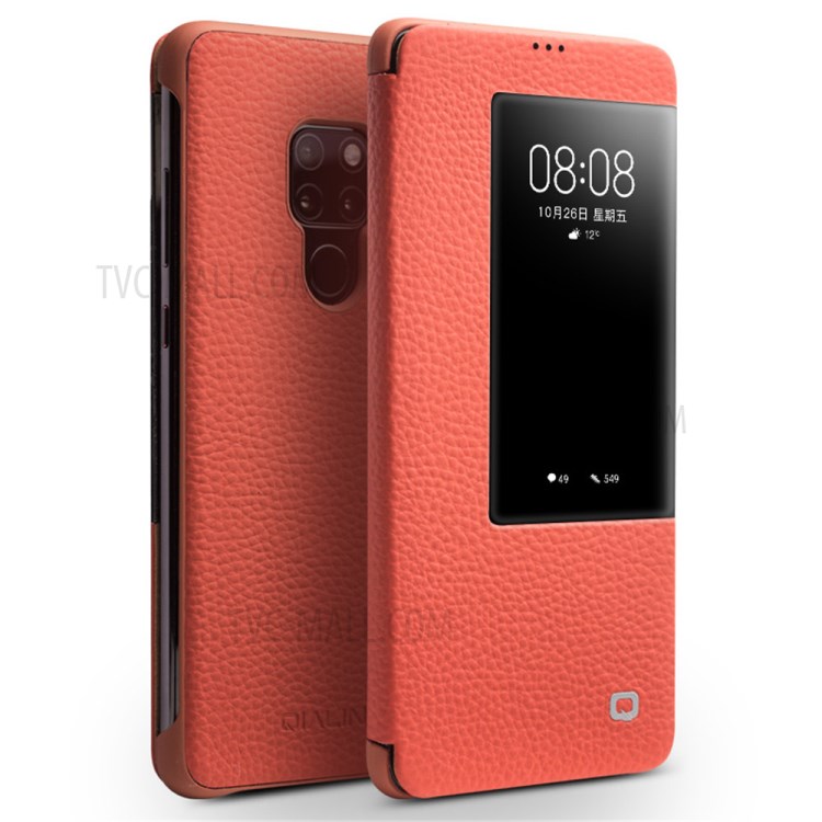 Case Huawei Mate 20 / Pre-order * QIALINO หนังวัวแท้ชั้นบนผิวลิ้นจี่ รองรับฟังก์ชั่นปลุก / นอนหลับอัจฉริยะ ดูหน้าต่างสำหรับแสดงข้อมูล *