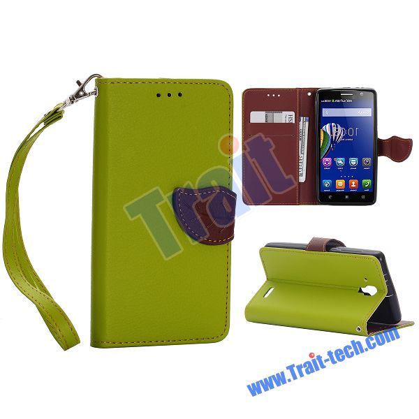 Case Lenovo A536 / Pre-order * เคสหนังผิวลิ้นจี่ ปิดด้วยรูปใบไม้ *