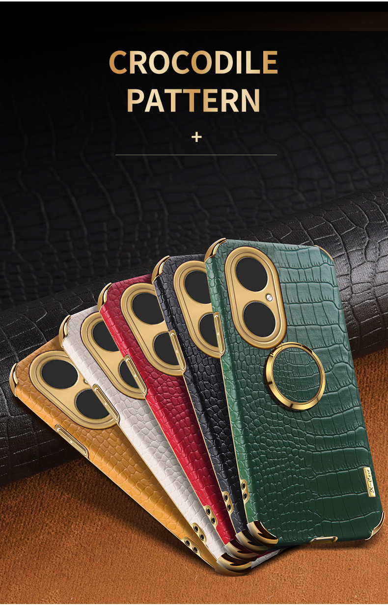 Case Huawei P50 Pro # Pre-Order * เคสพิมพ์ลายหนังจระเข้ชุบด้วยไฟฟ้าหนัง PU + ฝาครอบโทรศัพท์ TPU พร้อมที่ใส่แหวน *