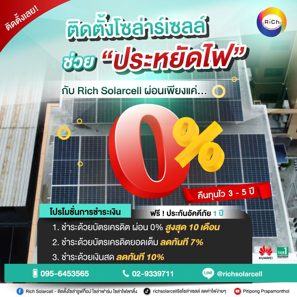ชุดโซล่าเซลล์ออนกริดพร้อมติดตั้งขนาด 10kW 1 Phase (รวมค่าติดตั้ง)