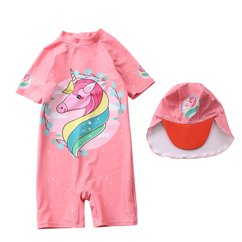 ชุดว่ายน้ำ พร้อมหมวก ลายยูนิคอร์น สีชมพู ไซส์ 2XL